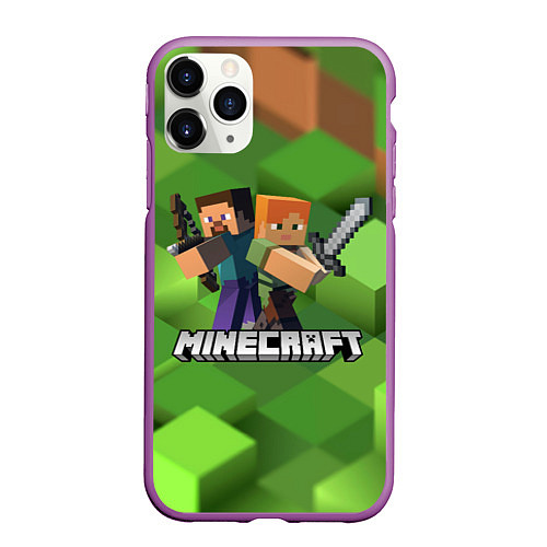 Чехол iPhone 11 Pro матовый MINECRAFT / 3D-Фиолетовый – фото 1