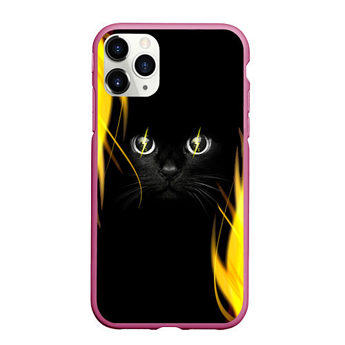 Чехол iPhone 11 Pro матовый Грозовой кошак / 3D-Малиновый – фото 1