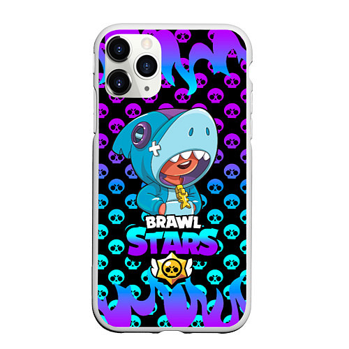 Чехол iPhone 11 Pro матовый Brawl stars leon shark / 3D-Белый – фото 1