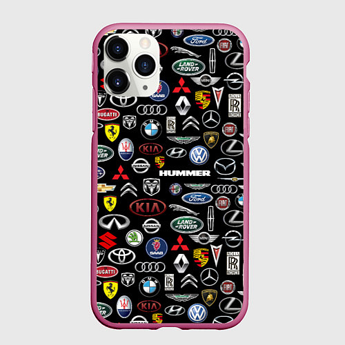 Чехол iPhone 11 Pro матовый ЛОГОТИПЫ АВТО БРЕНДОВ / 3D-Малиновый – фото 1