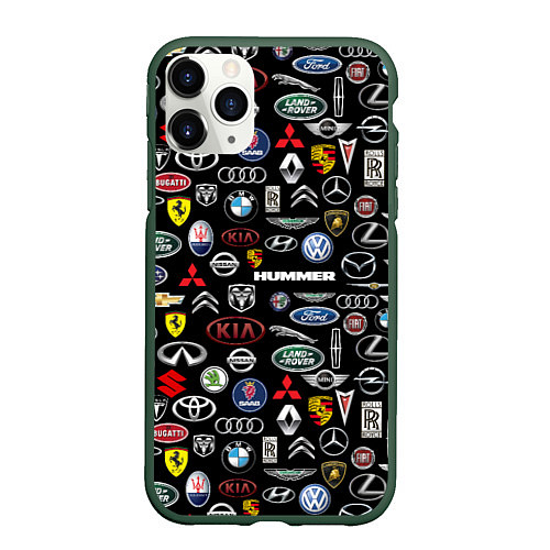 Чехол iPhone 11 Pro матовый ЛОГОТИПЫ АВТО БРЕНДОВ / 3D-Темно-зеленый – фото 1