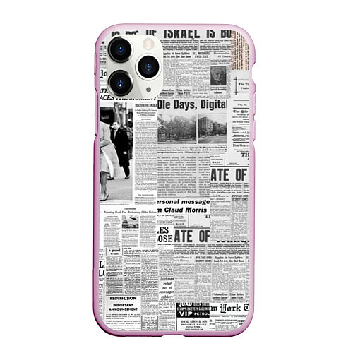 Чехол iPhone 11 Pro матовый Газета Newspaper / 3D-Розовый – фото 1