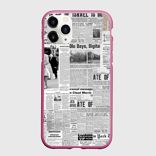 Чехол iPhone 11 Pro матовый Газета Newspaper / 3D-Малиновый – фото 1