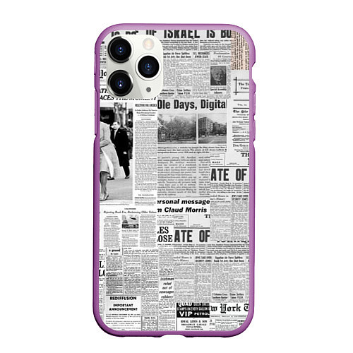 Чехол iPhone 11 Pro матовый Газета Newspaper / 3D-Фиолетовый – фото 1