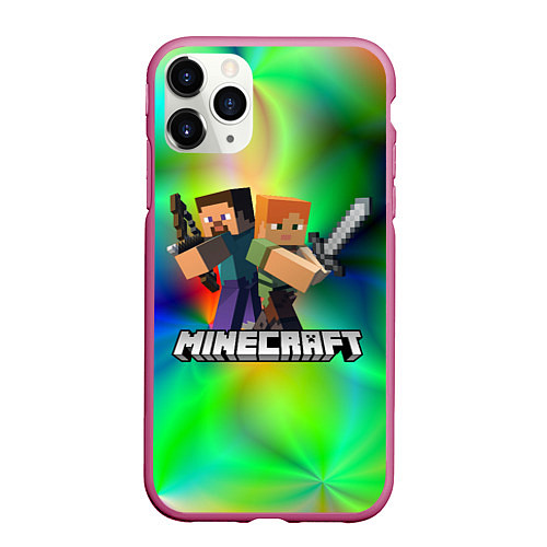 Чехол iPhone 11 Pro матовый MINECRAFT / 3D-Малиновый – фото 1