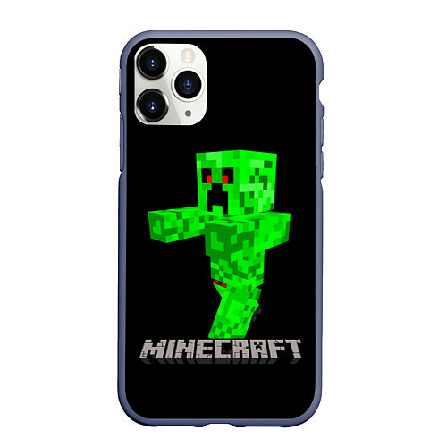 Чехол iPhone 11 Pro матовый MINECRAFT CREEPER / 3D-Серый – фото 1