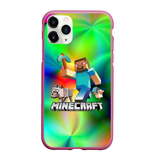 Чехол iPhone 11 Pro матовый MINECRAFT / 3D-Малиновый – фото 1