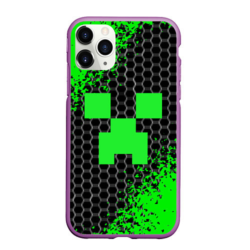 Чехол iPhone 11 Pro матовый MINECRAFT / 3D-Фиолетовый – фото 1