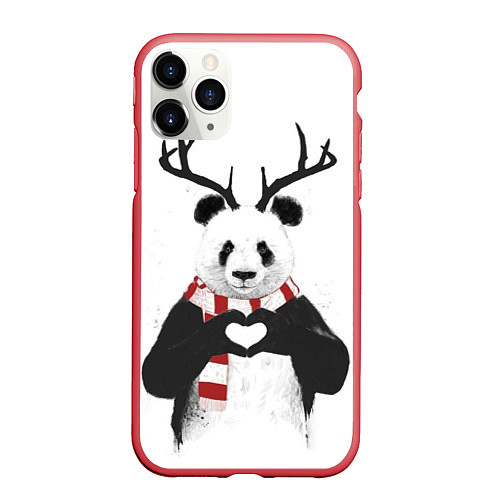 Чехол iPhone 11 Pro матовый Рогатый панда / 3D-Красный – фото 1