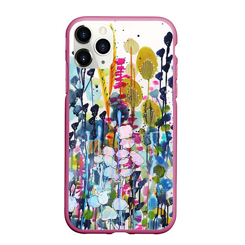 Чехол iPhone 11 Pro матовый Watercolor Flowers / 3D-Малиновый – фото 1