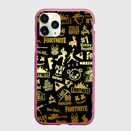 Чехол iPhone 11 Pro матовый FORTNITE / 3D-Малиновый – фото 1