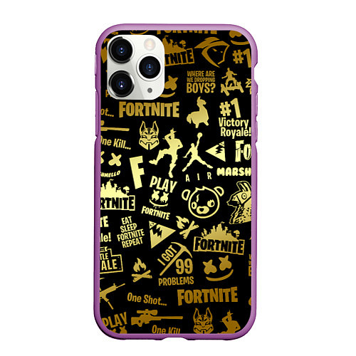 Чехол iPhone 11 Pro матовый FORTNITE / 3D-Фиолетовый – фото 1