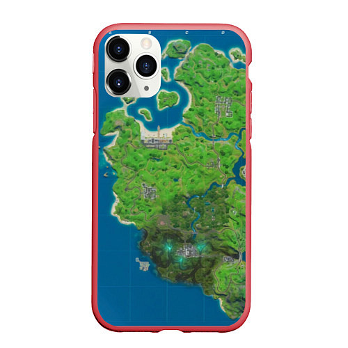 Чехол iPhone 11 Pro матовый Fortnite карта / 3D-Красный – фото 1