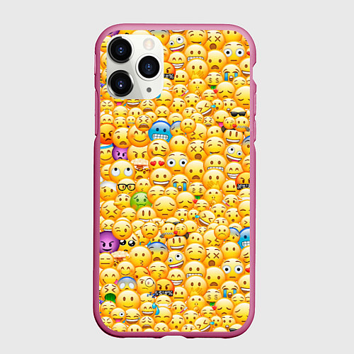 Чехол iPhone 11 Pro матовый Смайлики Emoji / 3D-Малиновый – фото 1