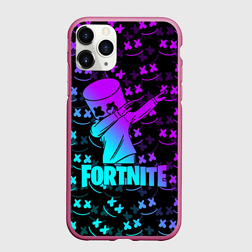 Чехол iPhone 11 Pro матовый FORTNITE X MARSHMELLO / 3D-Малиновый – фото 1