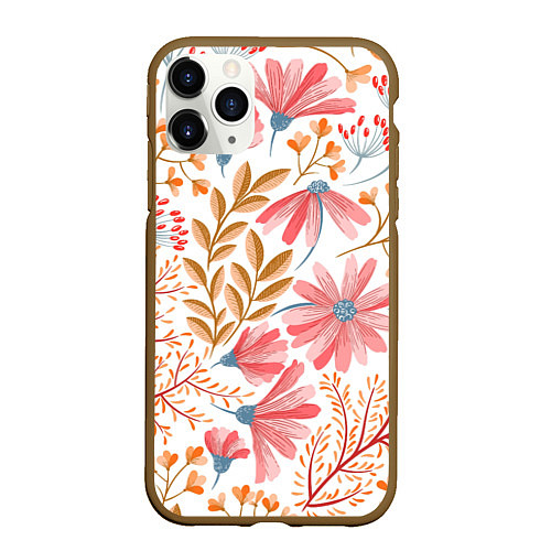 Чехол iPhone 11 Pro матовый Цветы / 3D-Коричневый – фото 1