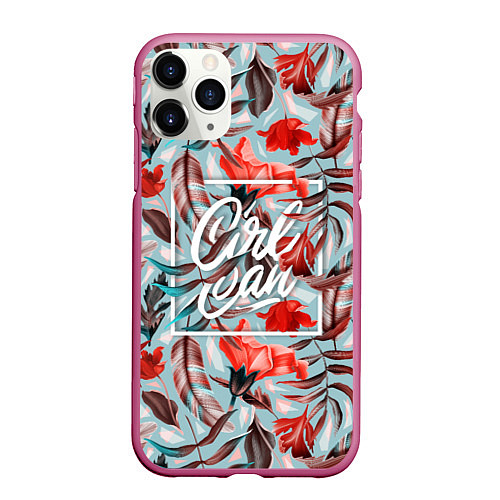 Чехол iPhone 11 Pro матовый Girl Can / 3D-Малиновый – фото 1