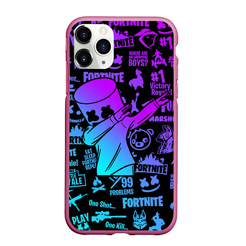 Чехол iPhone 11 Pro матовый FORTNITE X MARSHMELLO / 3D-Малиновый – фото 1