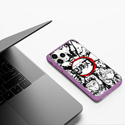 Чехол iPhone 11 Pro матовый Kimetsu no yaiba чернобелый аниме коллаж, цвет: 3D-фиолетовый — фото 2
