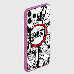 Чехол iPhone 11 Pro матовый Kimetsu no yaiba чернобелый аниме коллаж, цвет: 3D-фиолетовый — фото 2