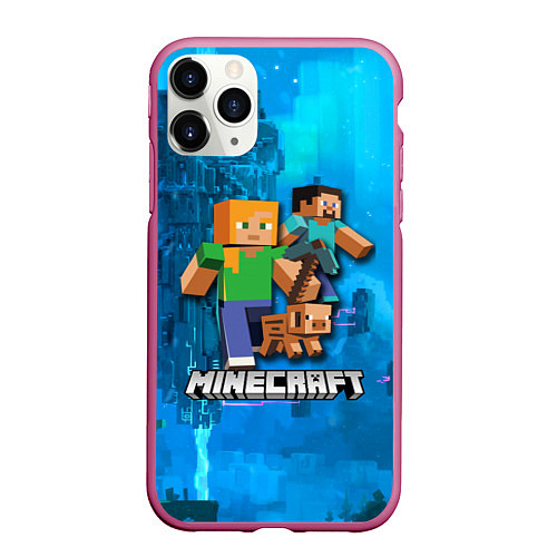 Чехол iPhone 11 Pro матовый Minecraft Майнкрафт / 3D-Малиновый – фото 1