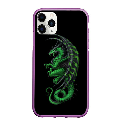 Чехол iPhone 11 Pro матовый Green Dragon / 3D-Фиолетовый – фото 1