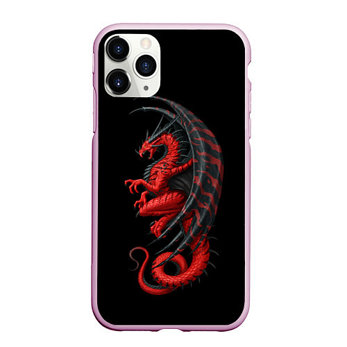 Чехол iPhone 11 Pro матовый Red Dragon / 3D-Розовый – фото 1