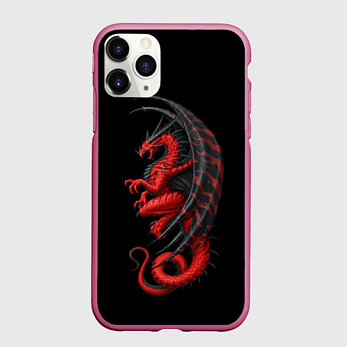 Чехол iPhone 11 Pro матовый Red Dragon / 3D-Малиновый – фото 1