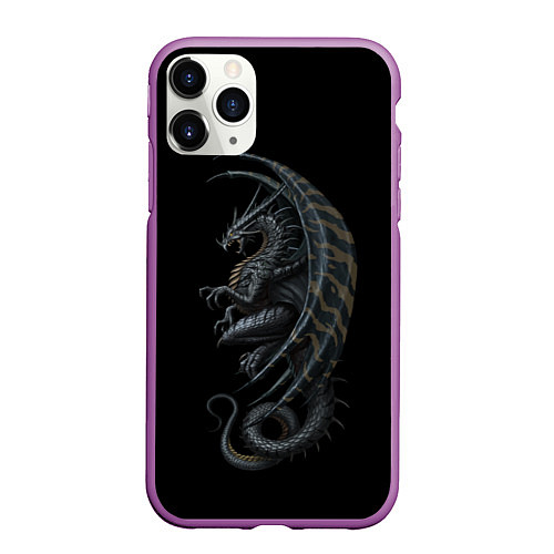 Чехол iPhone 11 Pro матовый Black Dragon / 3D-Фиолетовый – фото 1