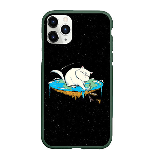 Чехол iPhone 11 Pro матовый Flat earth Cat / 3D-Темно-зеленый – фото 1