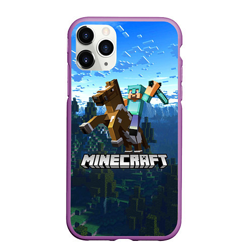 Чехол iPhone 11 Pro матовый Minecraft Майнкрафт / 3D-Фиолетовый – фото 1