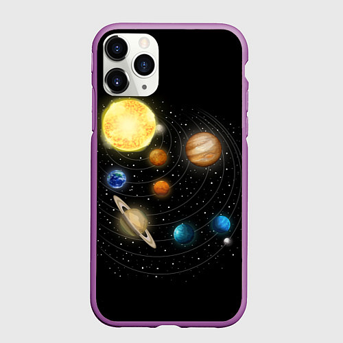 Чехол iPhone 11 Pro матовый Солнечная Система / 3D-Фиолетовый – фото 1