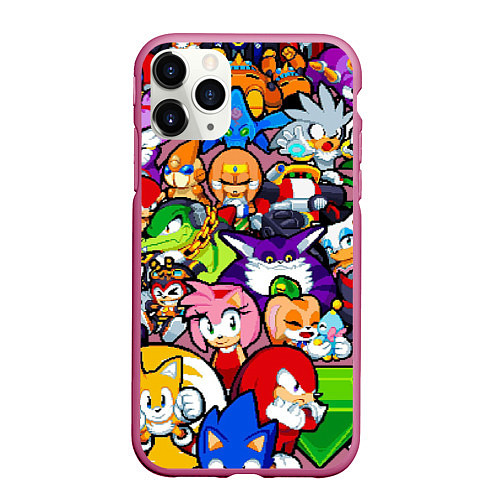 Чехол iPhone 11 Pro матовый Sonic Pixel Friends / 3D-Малиновый – фото 1
