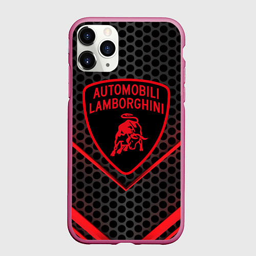 Чехол iPhone 11 Pro матовый Lamborghini / 3D-Малиновый – фото 1