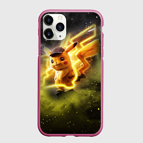 Чехол iPhone 11 Pro матовый Детектив Пикачу / 3D-Малиновый – фото 1