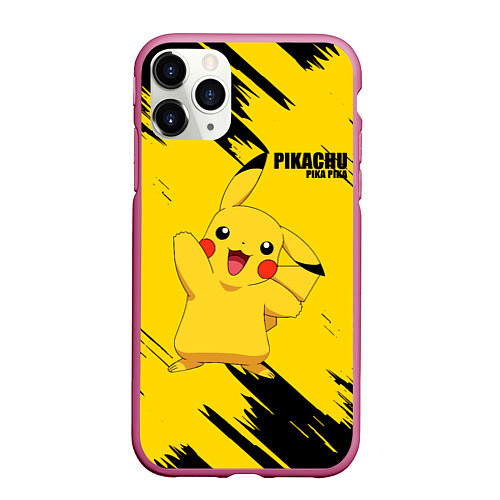 Чехол iPhone 11 Pro матовый PIKACHU: PIKA PIKA / 3D-Малиновый – фото 1