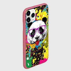 Чехол iPhone 11 Pro матовый Панда хипстер в брызгах краски, цвет: 3D-малиновый — фото 2