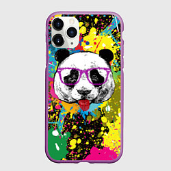 Чехол iPhone 11 Pro матовый Панда хипстер в брызгах краски, цвет: 3D-фиолетовый