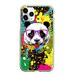 Чехол iPhone 11 Pro матовый Панда хипстер в брызгах краски