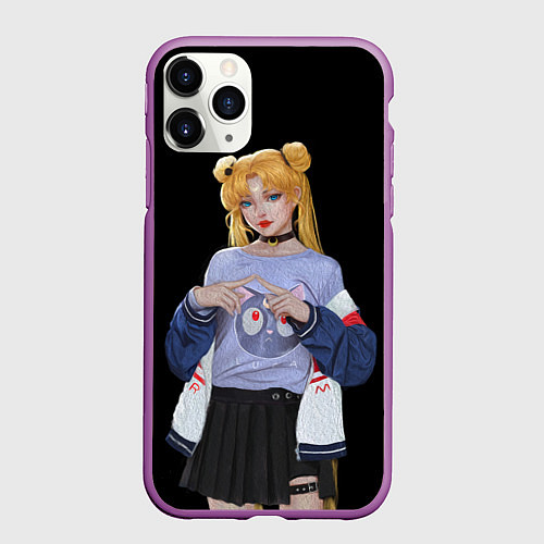 Чехол iPhone 11 Pro матовый СЕЙЛОР МУН / 3D-Фиолетовый – фото 1