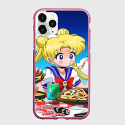 Чехол iPhone 11 Pro матовый Пицца Мун, цвет: 3D-малиновый