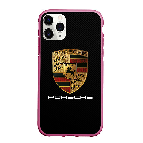 Чехол iPhone 11 Pro матовый PORSCHE / 3D-Малиновый – фото 1