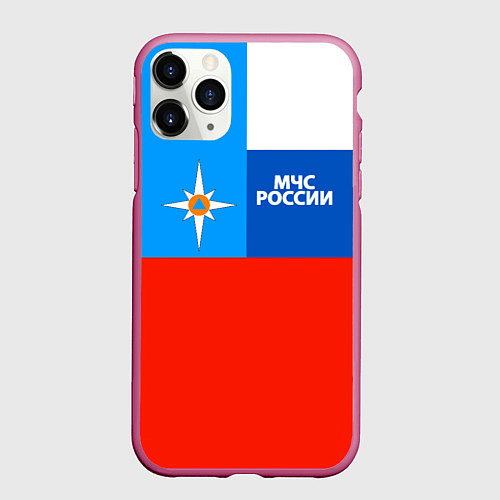 Чехол iPhone 11 Pro матовый Флаг МЧС России / 3D-Малиновый – фото 1