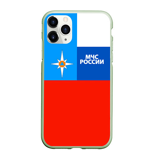 Чехол iPhone 11 Pro матовый Флаг МЧС России / 3D-Салатовый – фото 1