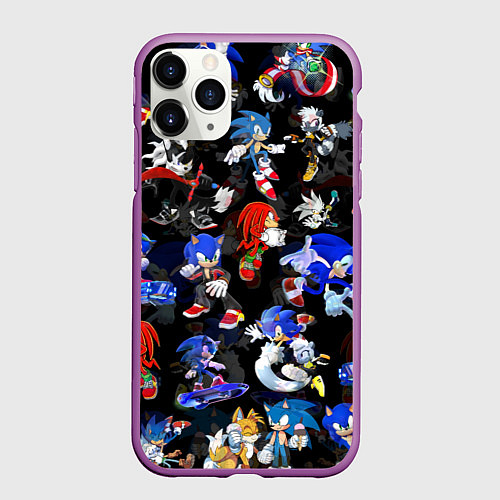 Чехол iPhone 11 Pro матовый Sonic паттерн / 3D-Фиолетовый – фото 1