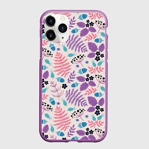Чехол iPhone 11 Pro матовый Forest leaves invert / 3D-Фиолетовый – фото 1