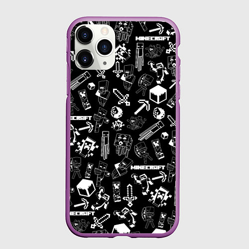 Чехол iPhone 11 Pro матовый Minecraft pattern / 3D-Фиолетовый – фото 1