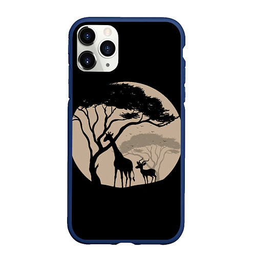 Чехол iPhone 11 Pro матовый Жираф / 3D-Тёмно-синий – фото 1