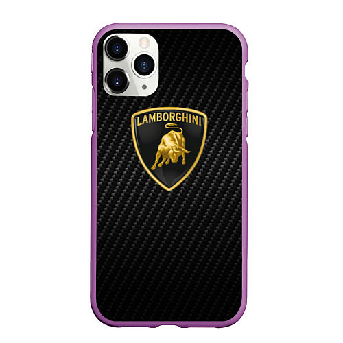 Чехол iPhone 11 Pro матовый Lamborghini logo n carbone / 3D-Фиолетовый – фото 1