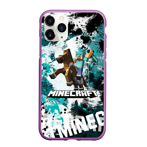 Чехол iPhone 11 Pro матовый Minecraft Майнкрафт / 3D-Фиолетовый – фото 1